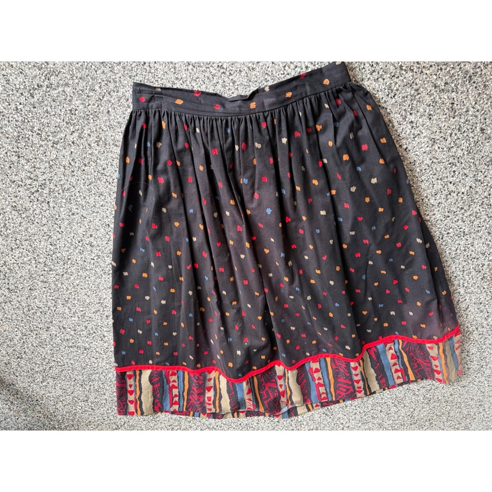 Vintage Sheri Lane Apparel Black Heart Print Midi Skirt Pocket Made in USA 16